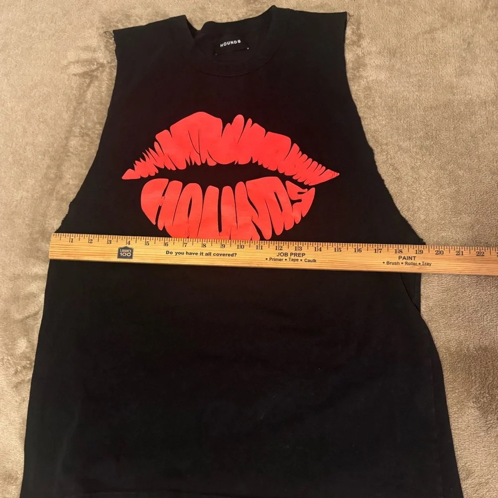 HOUNDS LIPS SLEEVELESS BLACK PINK GRAPHIC Y2K MEN LARGE TEE SHIRT RARE - Picture 4 of 6